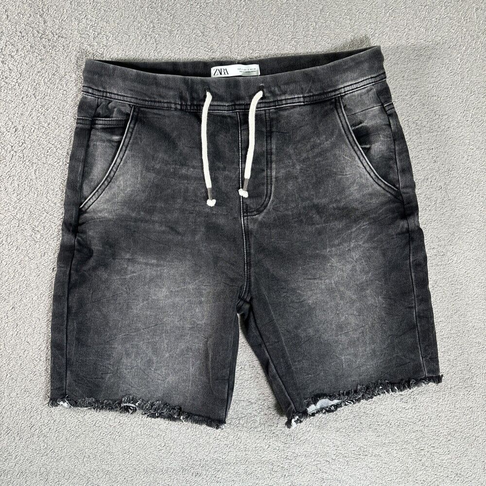 Zara Jegging Shorts‎ Women's Size S Black Fringe Drawstring Elastic Black Casual